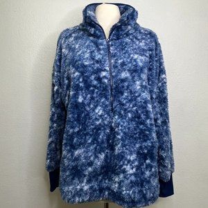 Lularoe TEDDY BEAR Jacket Blue and White Clouds Print Size S